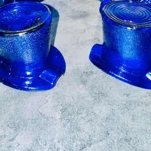 Set of Vintage Cobalt Blue Glass Adorable Ashtray Top Hats